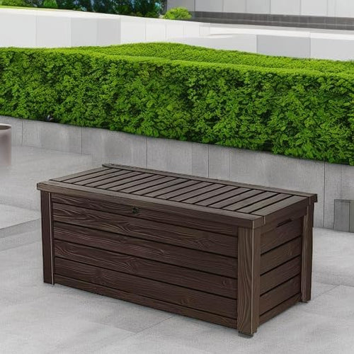 150 Gallon Resin Large Deck Box Organization and Storage Box for Patio, Outdoor Cushions, Garden Tools, Brown