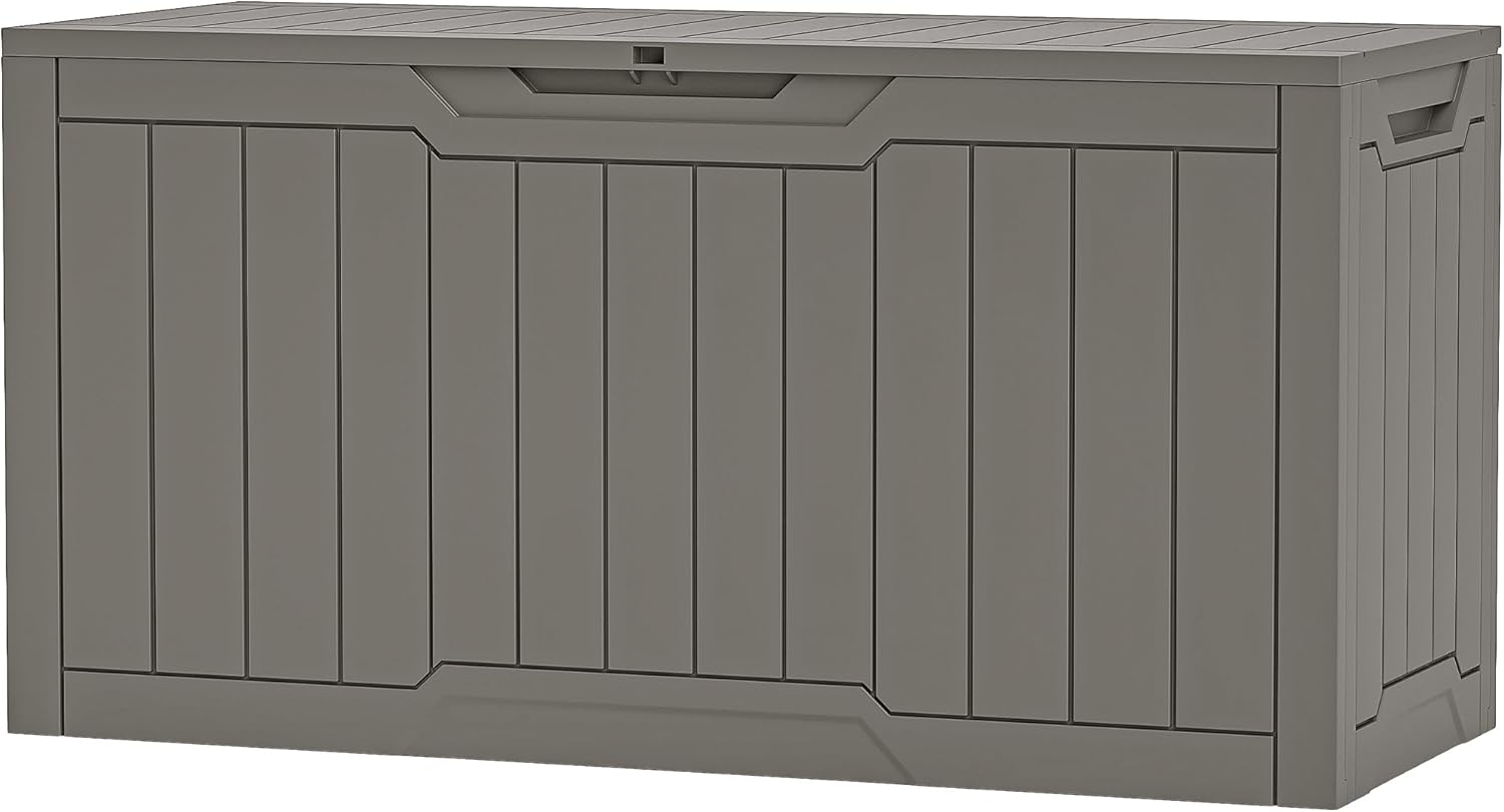 80-Gallon Waterproof Resin Outdoor Storage Box, Lockable Storage Container for Outdoor Furniture, Cushion Storage, Pool Accessories, Garden Tools and Sporting Gear, Taupe