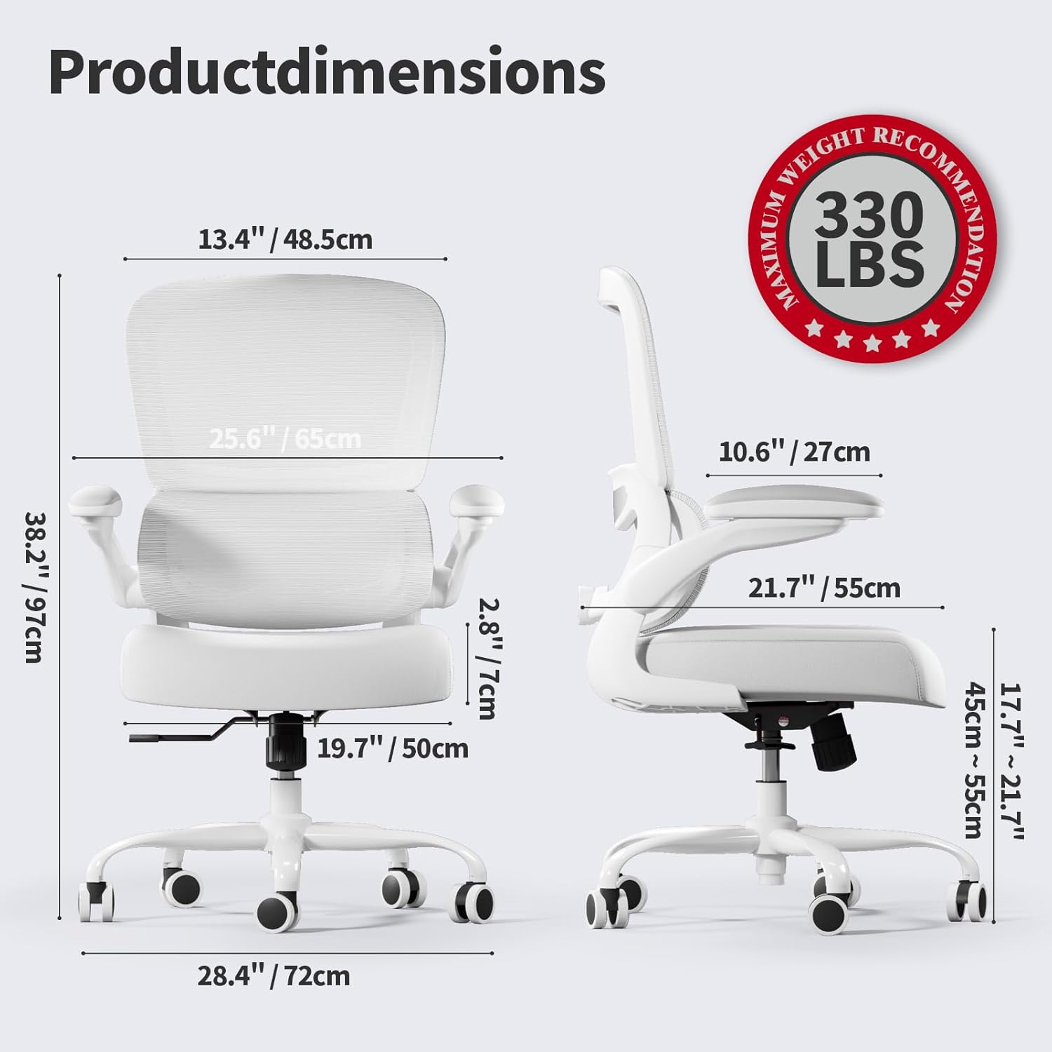 Office Chair - Ergonomic Desk Chair with Adjustable Lumbar Support, Mesh Computer Chair, Executive Chairs for Home Office Comfortable Lumbar Support (Cloud White)