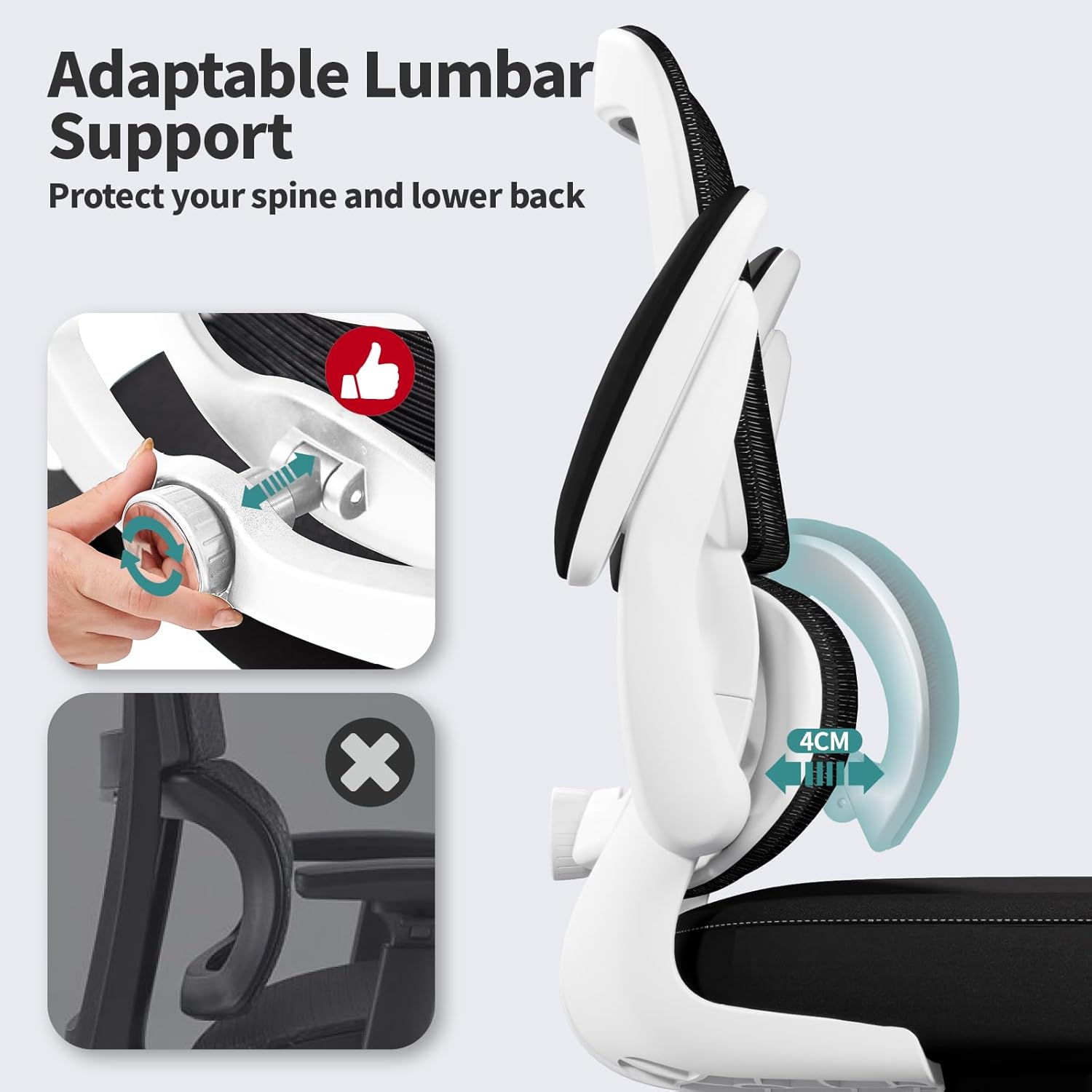 Office Chair - Ergonomic Desk Chair with Adjustable Lumbar Support, Mesh Computer Chair, Executive Chairs for Home Office Comfortable Lumbar Support (White+Black)