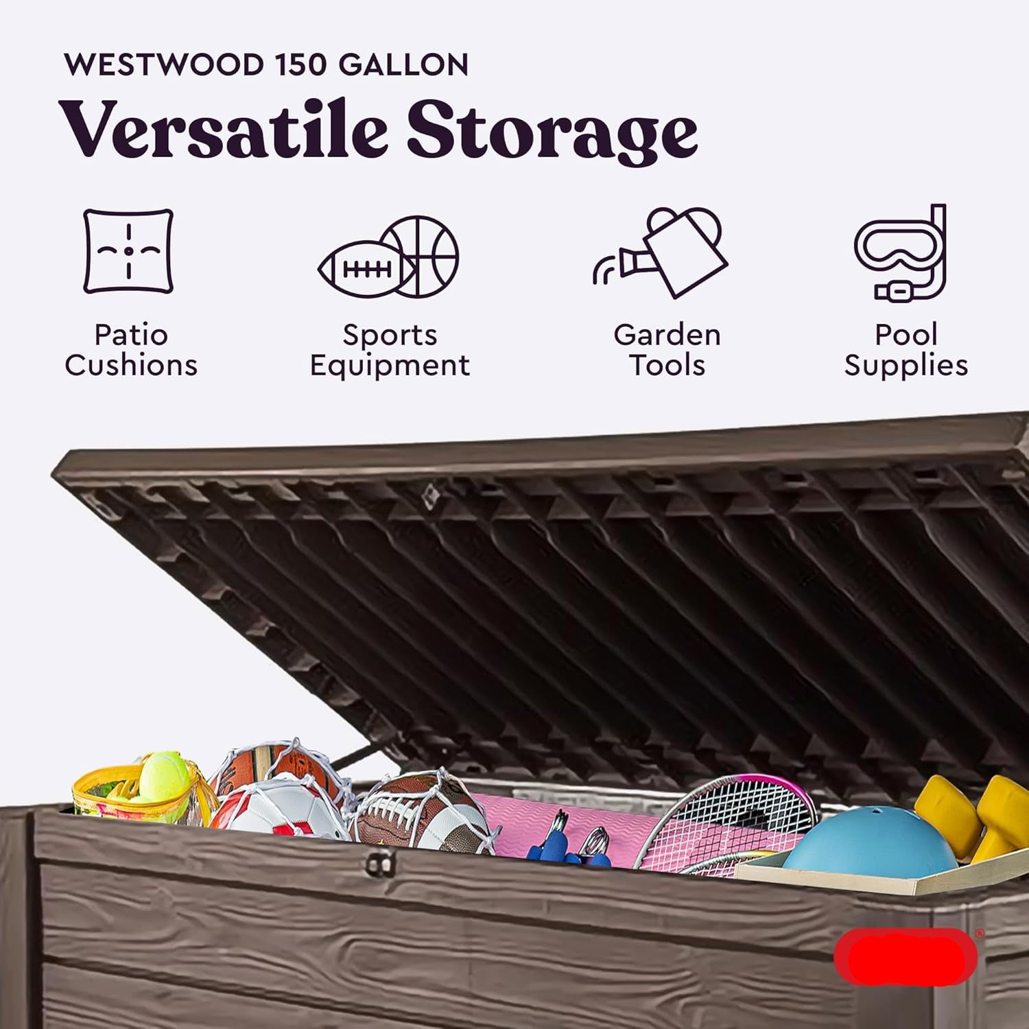 150 Gallon Resin Large Deck Box Organization and Storage Box for Patio, Outdoor Cushions, Garden Tools, Brown