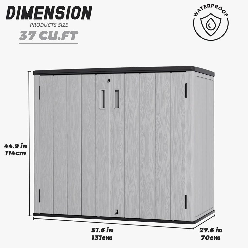 Large Outdoor Storage Box, Resin Sheds & Outdoor Storage Waterproof/ Lockable, Outdoor Storage Cabinets for Balcony, Garage, Backyard (37Cu.ft-Pale Grey)