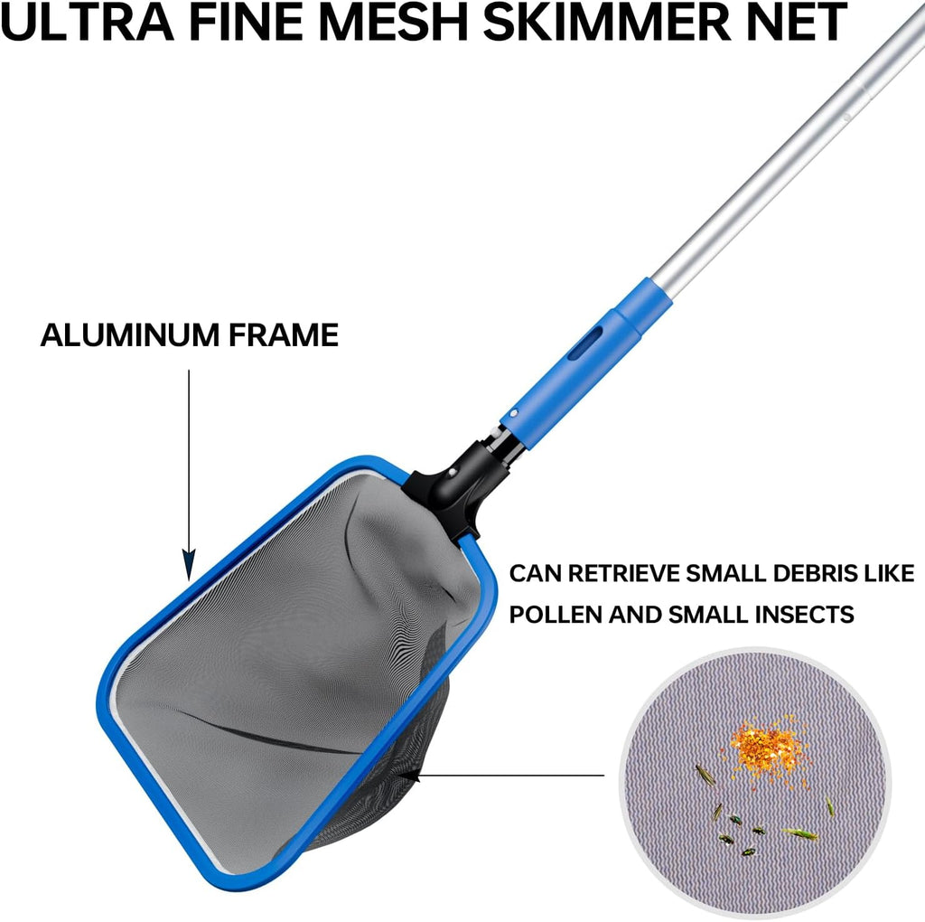 Deluxe Swimming Pool Cleaning Kit Including Half-Deep Fine Mesh Pool Leaf Skimmer Net,12" Round Pool Brush Head & 70.5" Pole, for Above Ground Pools, Ponds, Spas, Hot Tubs