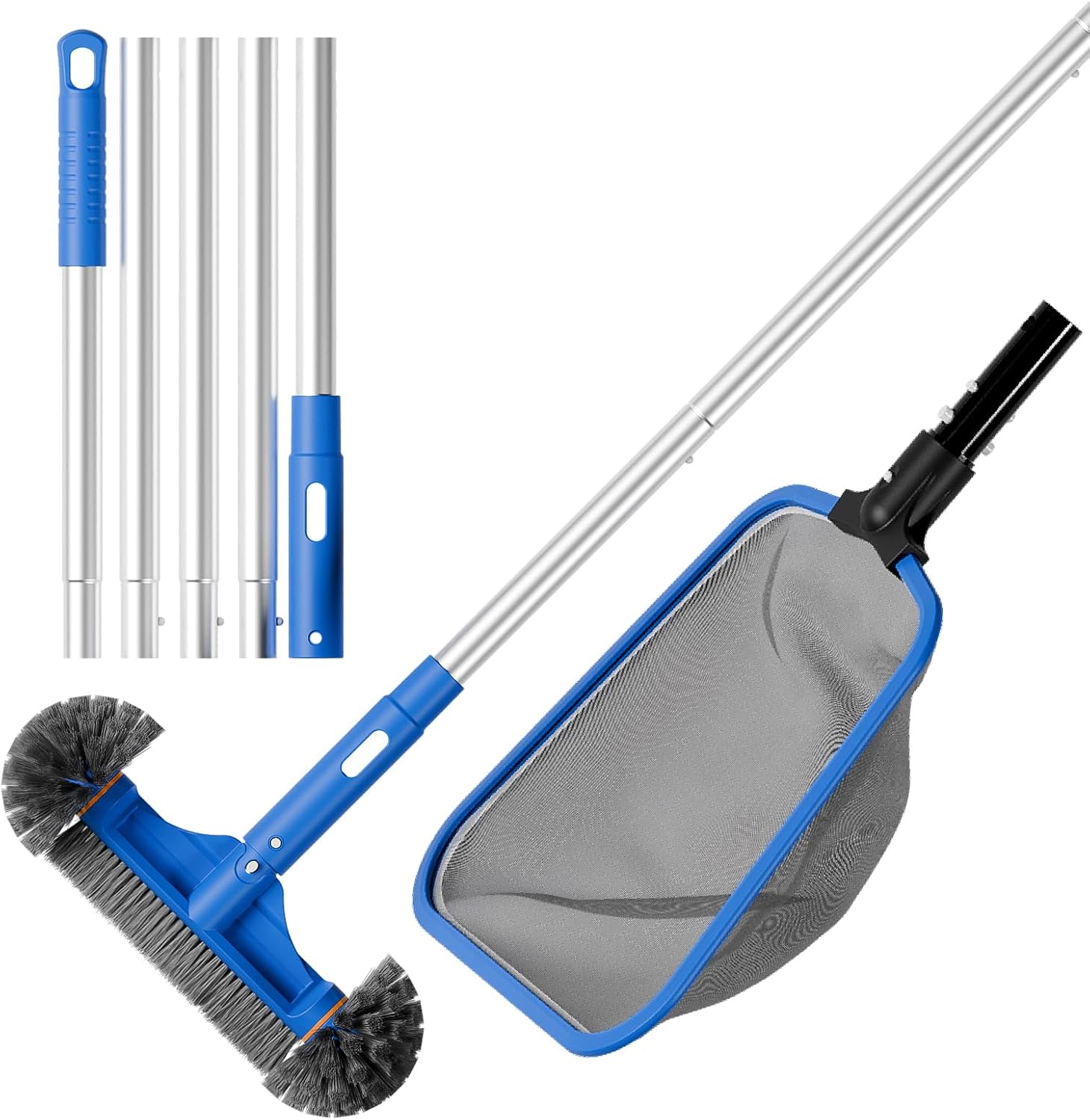 Deluxe Swimming Pool Cleaning Kit Including Half-Deep Fine Mesh Pool Leaf Skimmer Net,12" Round Pool Brush Head & 70.5" Pole, for Above Ground Pools, Ponds, Spas, Hot Tubs