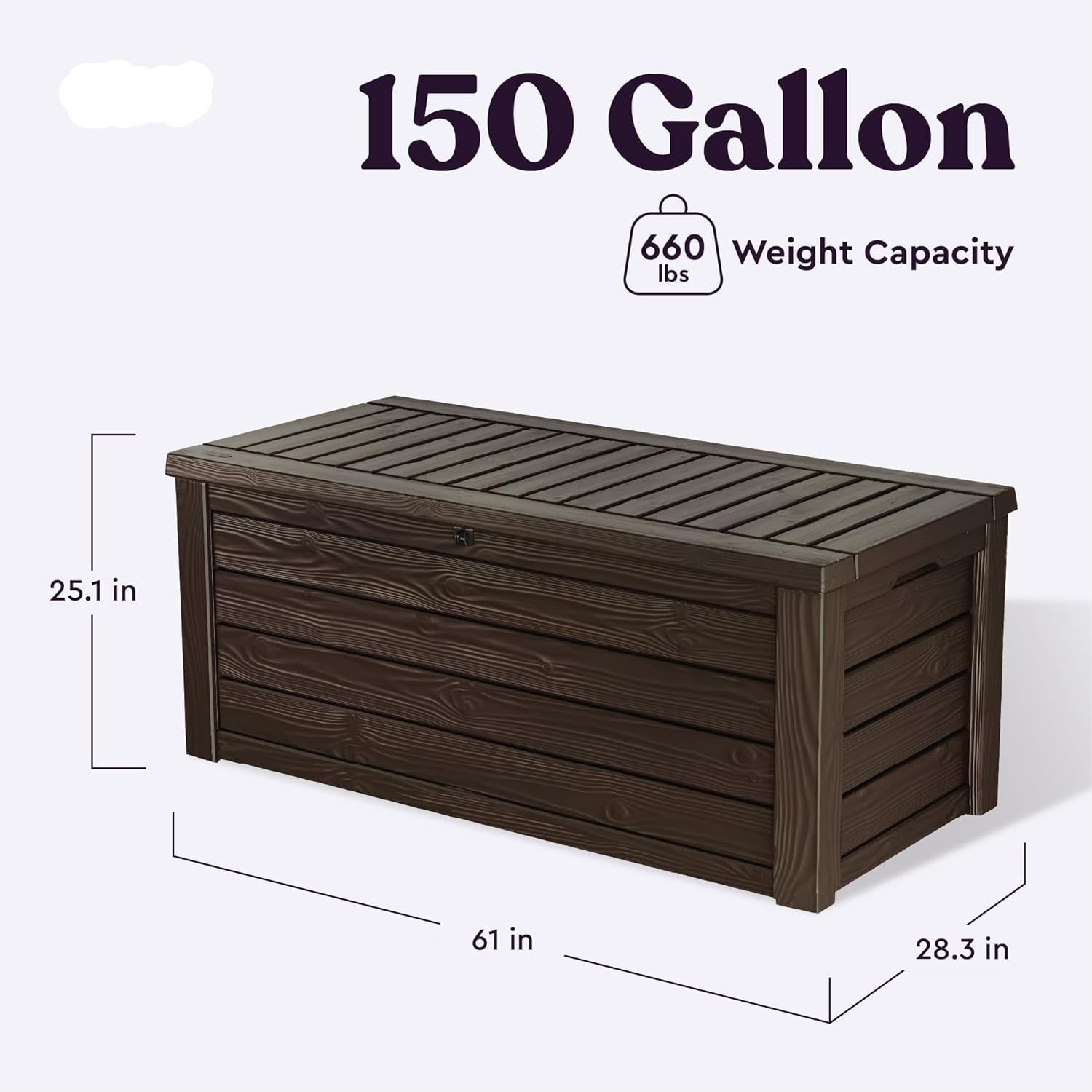 150 Gallon Resin Large Deck Box Organization and Storage Box for Patio, Outdoor Cushions, Garden Tools, Brown