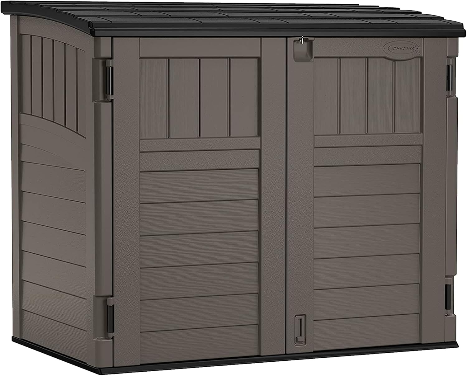 34 Cu Ft Horizontal Resin Storage Shed - Outdoor Storage Shed with Floor Included, Lockable, Weatherproof, Fits Small to Medium Trash Cans, Generators, & Garden Tools, Stoney Black
