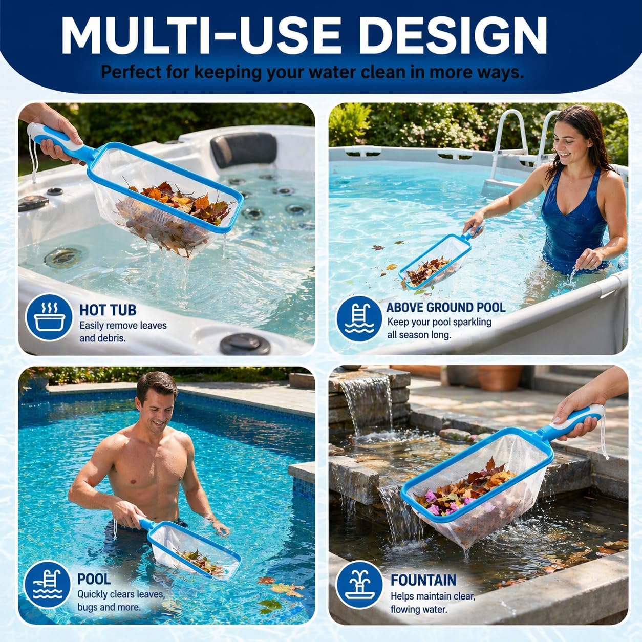 Swim-N-Scoop in-Pool Handheld Skimmer Net for Scooping Debris, Leaves, and Bugs While Swimming