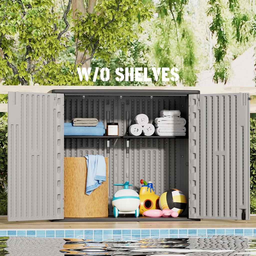 Large Outdoor Storage Box, Resin Sheds & Outdoor Storage Waterproof/ Lockable, Outdoor Storage Cabinets for Balcony, Garage, Backyard (37Cu.ft-Pale Grey)
