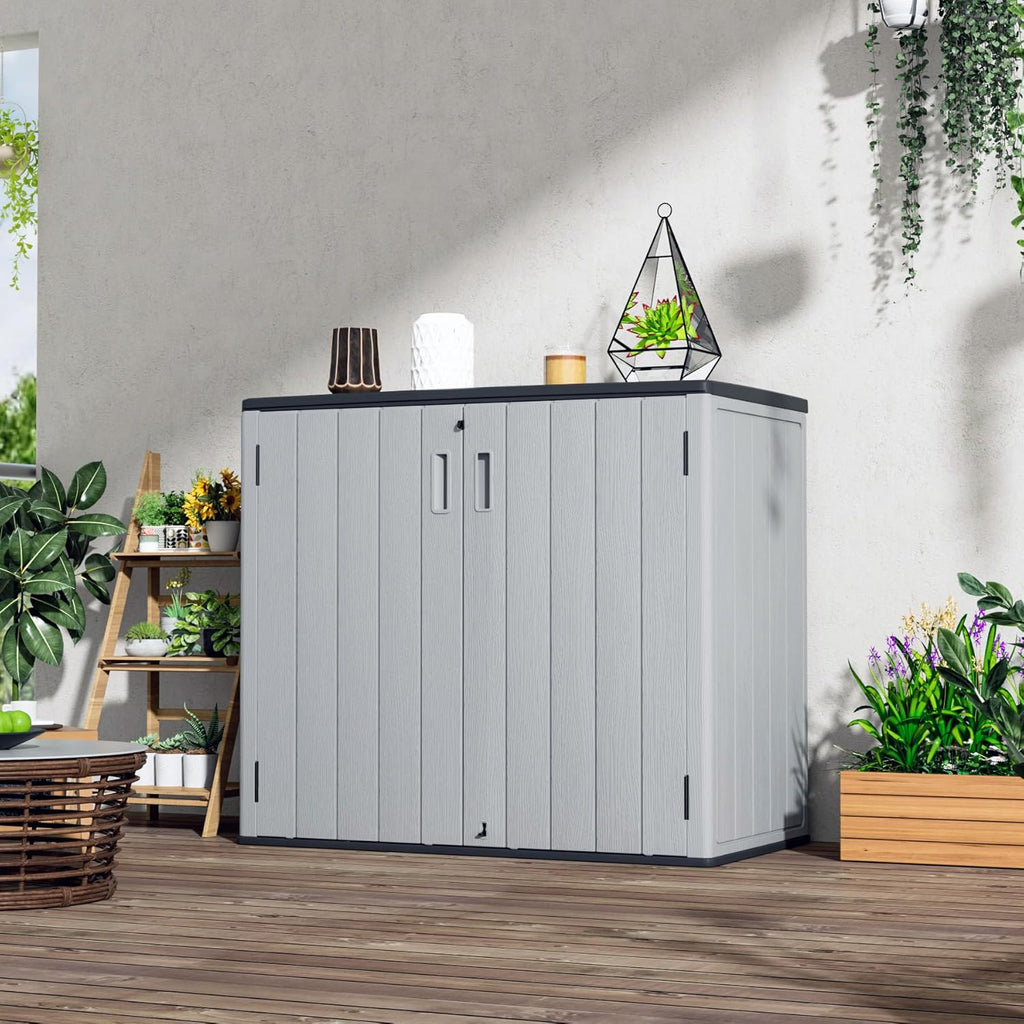 Large Outdoor Storage Box, Resin Sheds & Outdoor Storage Waterproof/ Lockable, Outdoor Storage Cabinets for Balcony, Garage, Backyard (37Cu.ft-Pale Grey)