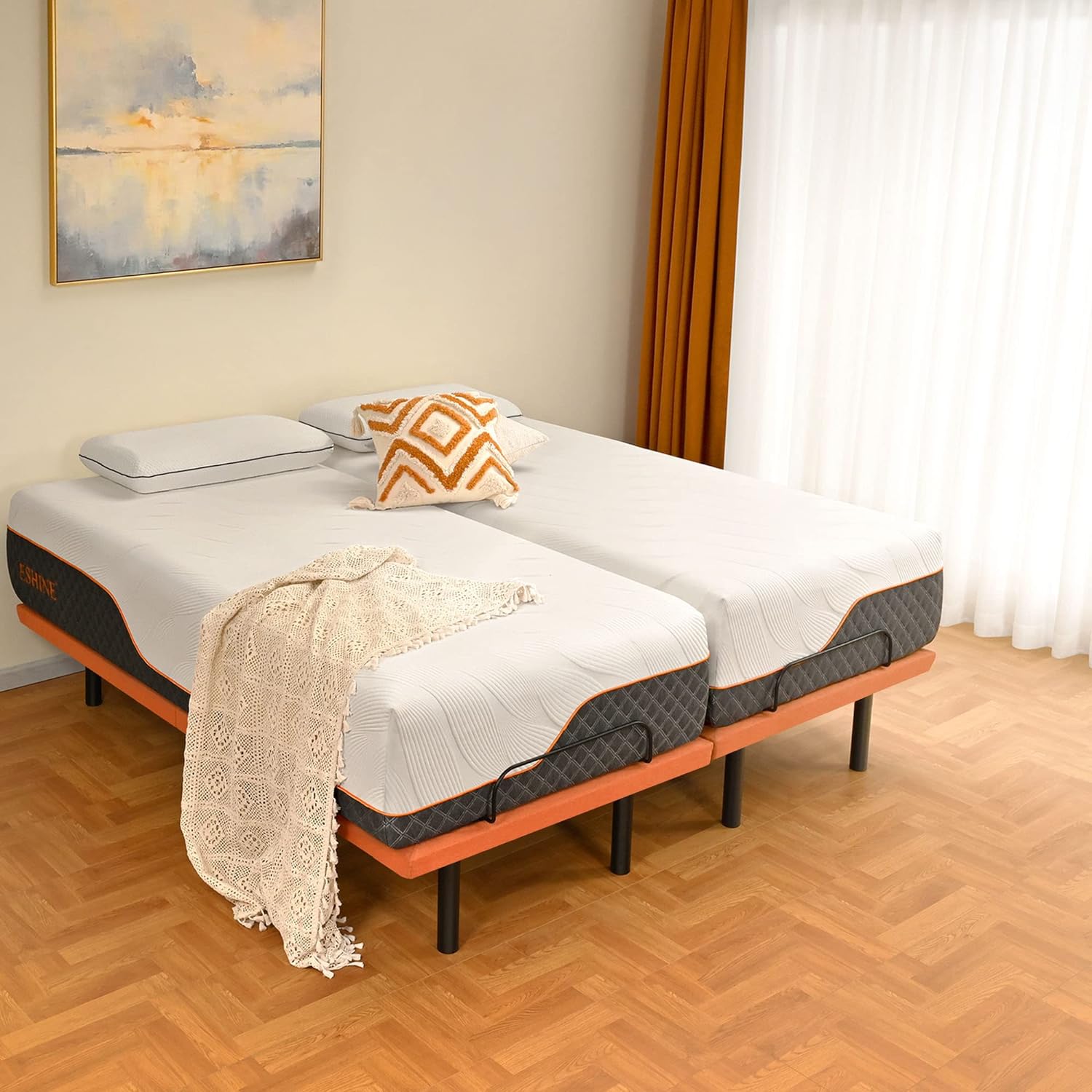 Split King Adjustable Bed Frame with Mattress - 14” Luxury Hybrid Mattress, Smart APP Contorl, Massage, Zero Gravity, Anti-Snore, 5 Minutes Installation, Head and Foot Incline, Medium Soft, Split King