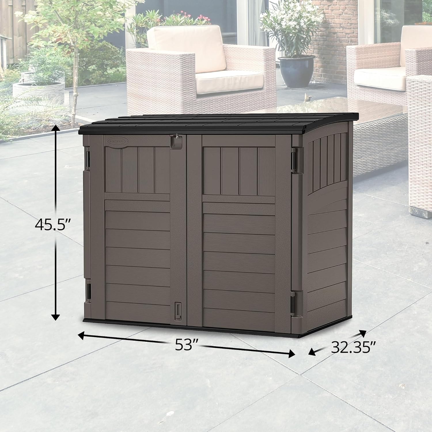 34 Cu Ft Horizontal Resin Storage Shed - Outdoor Storage Shed with Floor Included, Lockable, Weatherproof, Fits Small to Medium Trash Cans, Generators, & Garden Tools, Stoney Black