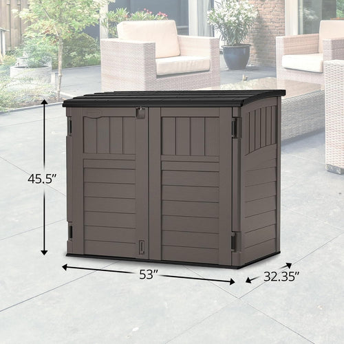 34 Cu Ft Horizontal Resin Storage Shed - Outdoor Storage Shed with Floor Included, Lockable, Weatherproof, Fits Small to Medium Trash Cans, Generators, & Garden Tools, Stoney Black