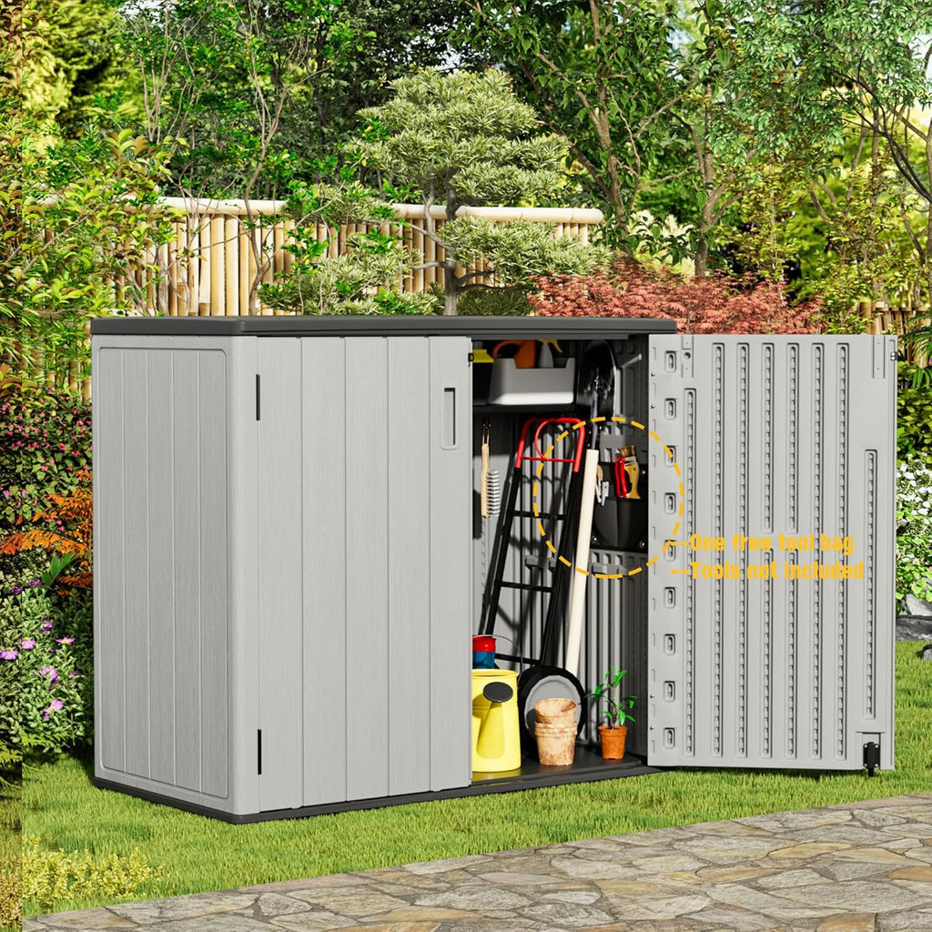 Large Outdoor Storage Box, Resin Sheds & Outdoor Storage Waterproof/ Lockable, Outdoor Storage Cabinets for Balcony, Garage, Backyard (37Cu.ft-Pale Grey)