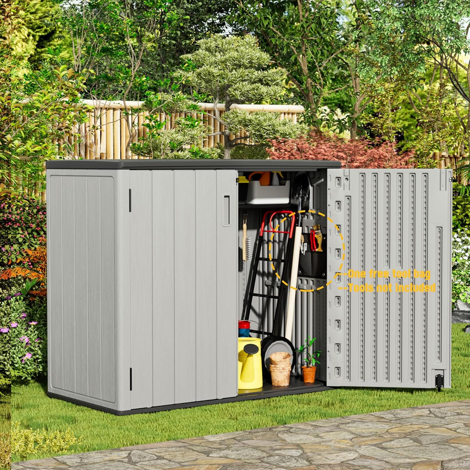 Large Outdoor Storage Box, Resin Sheds & Outdoor Storage Waterproof/ Lockable, Outdoor Storage Cabinets for Balcony, Garage, Backyard (37Cu.ft-Pale Grey)